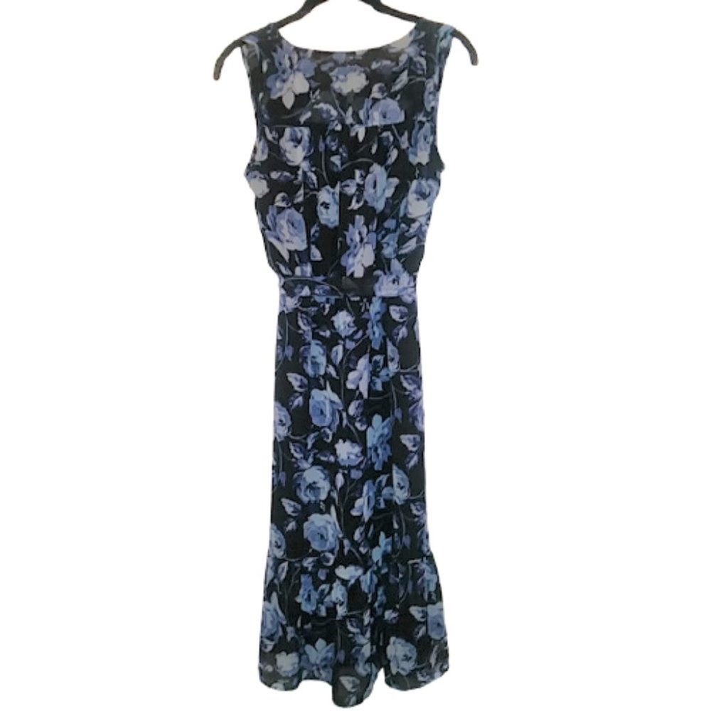 A New Day Women's Black & Blue Floral Sleeveless Dress